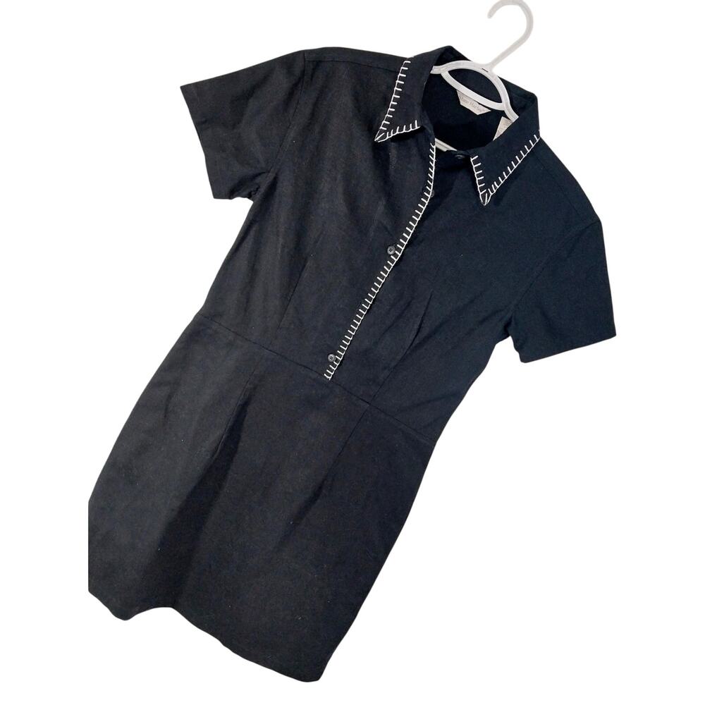 NWOT! STONE HARBOR! LUXE LINEN & COTTON BLACK W/WHITE SHORT SLEEVED DRESS! SZ S - Picture 12 of 12